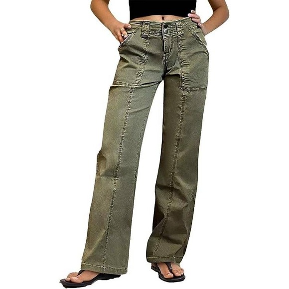 Flamingals Pants - Women's Olive Green Wide-Leg Pants